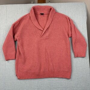 TALBOTS Coral Pink Shawl Collar Shaker Knit Relaxed Fit Side Slits Sweater 2XL